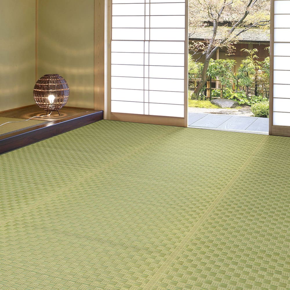 裏付き 市松柄 い草カーペット 若月 江戸間4.5畳 グリーン メーカー直送 ▼返品・キャンセル不可【他商品との同時購入不可】