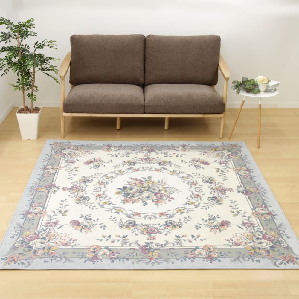 ゴブランシェニールラグ 撥水 ブーケ グレー メーカー直送 ▼返品・キャンセル不可【他商品との同時購入不可】