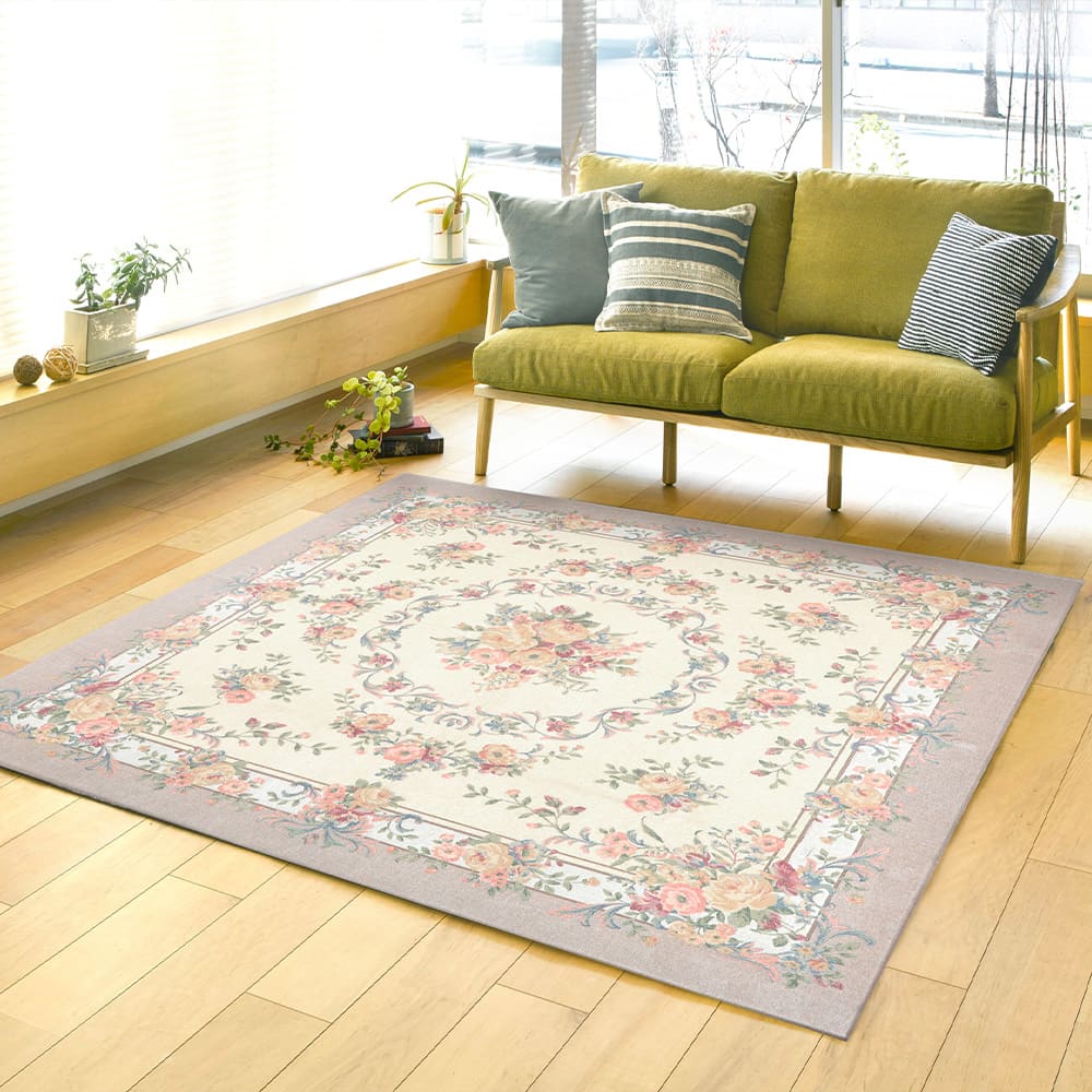 ゴブランシェニールラグ 撥水 ブーケ ベージュ メーカー直送 ▼返品・キャンセル不可【他商品との同時購入不可】