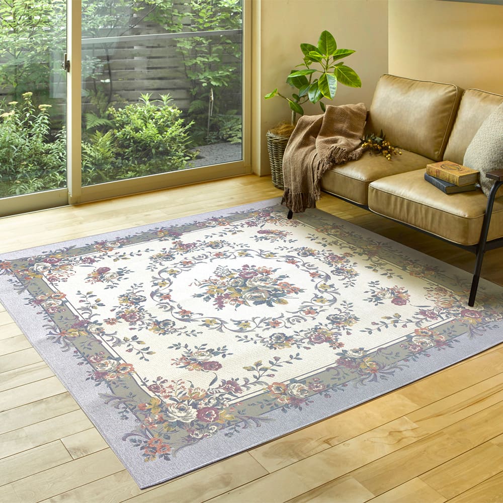 ゴブランシェニールラグ 撥水 ブーケ グレー メーカー直送 ▼返品・キャンセル不可【他商品との同時購入不可】