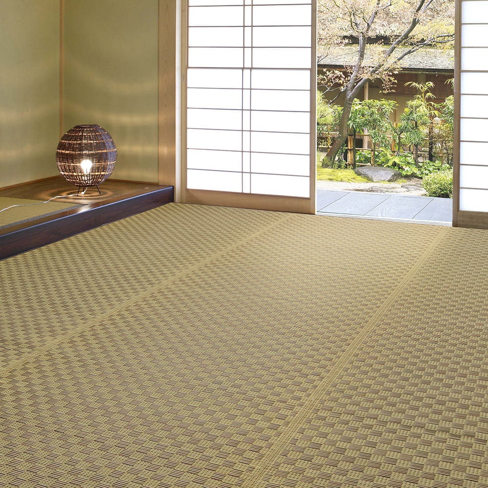 裏付き 市松柄 い草カーペット 若月 本間4.5畳 ブラウン メーカー直送 ▼返品・キャンセル不可【他商品との同時購入不可】