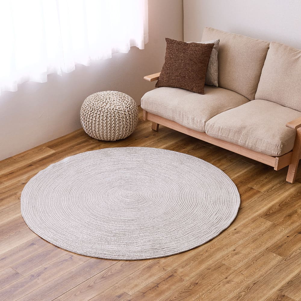 綿100％の編み込みラグ ブレイド GY/WH 160R メーカー直送 ▼返品・キャンセル不可【他商品との同時購入不可】