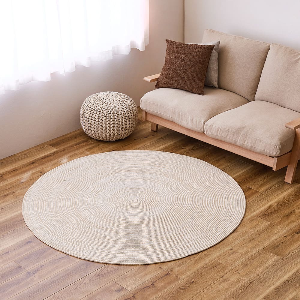 綿100％の編み込みラグ ブレイド BE/WH 160R メーカー直送 ▼返品・キャンセル不可【他商品との同時購入不可】