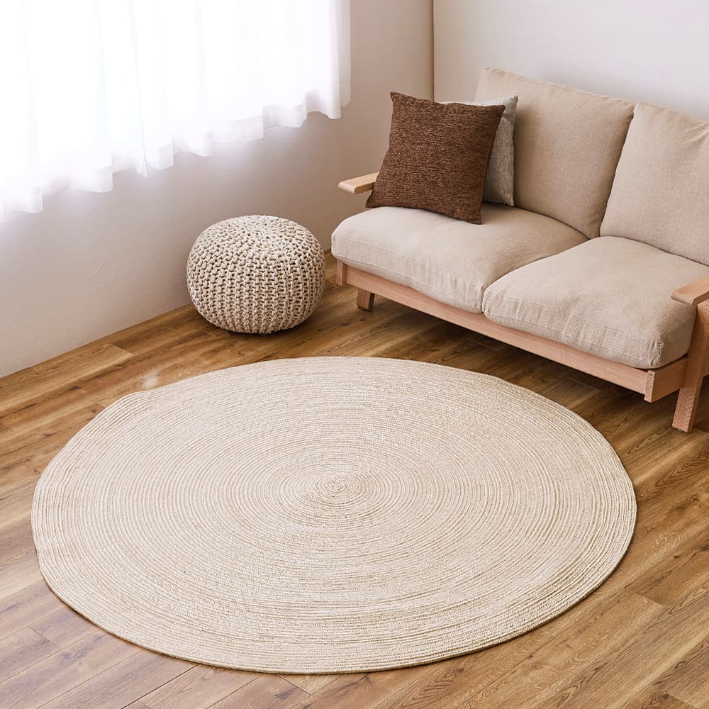 綿100％の編み込みラグ ブレイド BE/WH 180R メーカー直送 ▼返品・キャンセル不可【他商品との同時購入不可】