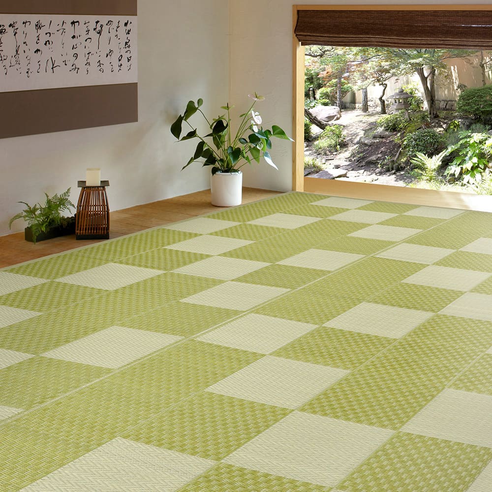 洗えるい草風カーペット 矢倉 江戸間12.5畳 グリーン メーカー直送 ▼返品・キャンセル不可【他商品との同時購入不可】