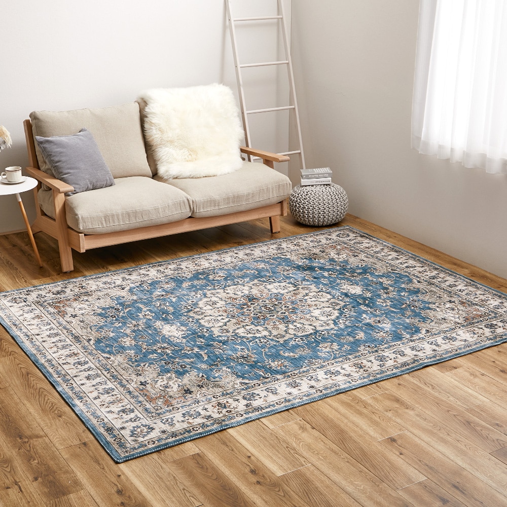 アンティーク絨毯風プリントラグ カメオ  ブルー190×240  メーカー直送▼返品・キャンセル不可[他商品との同時購入不可]