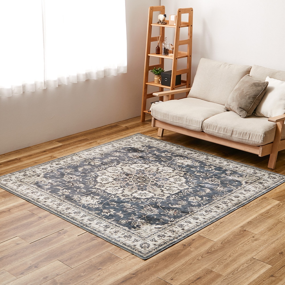 アンティーク絨毯風プリントラグ カメオ  グレー190×190  メーカー直送▼返品・キャンセル不可[他商品との同時購入不可]