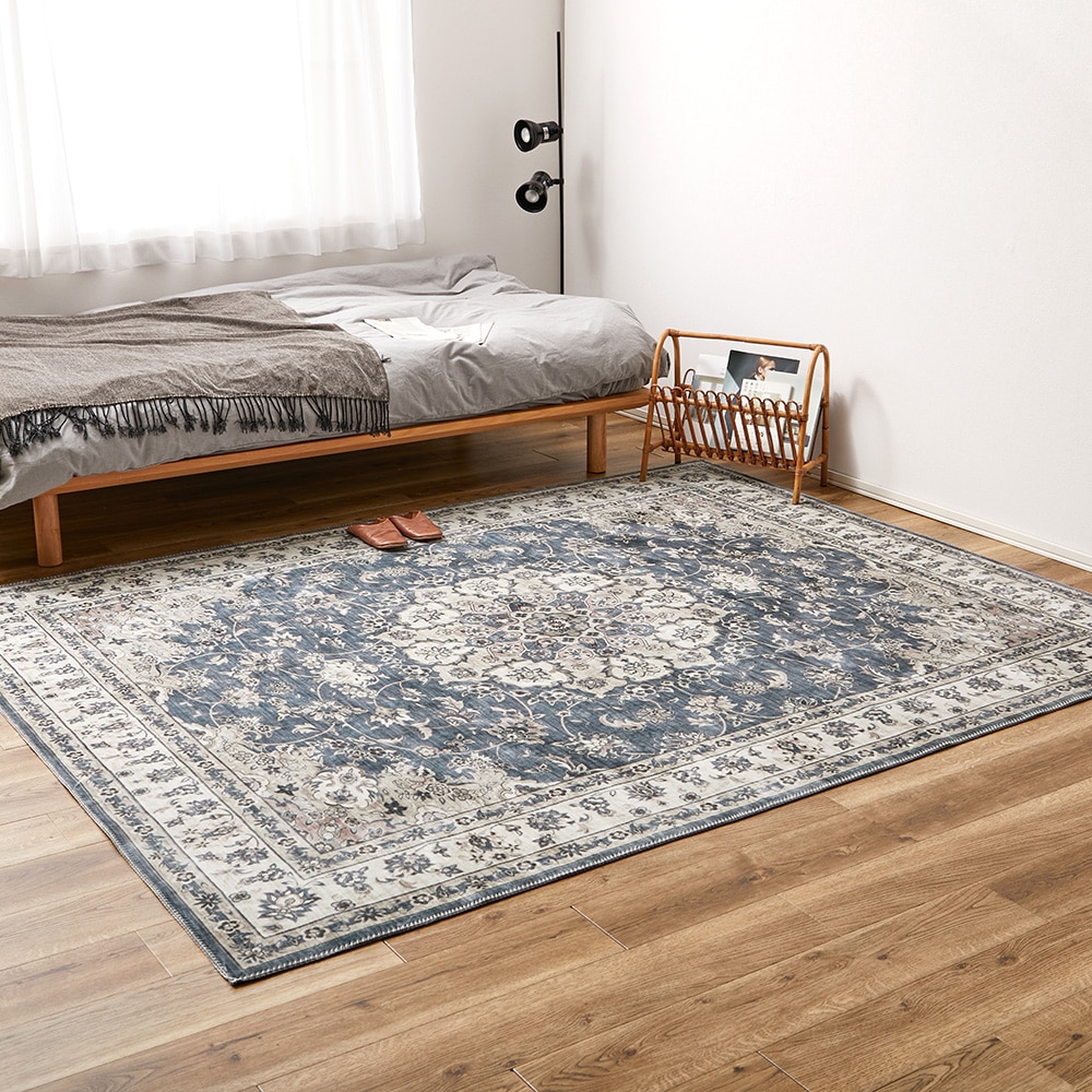 アンティーク絨毯風プリントラグ カメオ  グレー190×240  メーカー直送▼返品・キャンセル不可[他商品との同時購入不可]