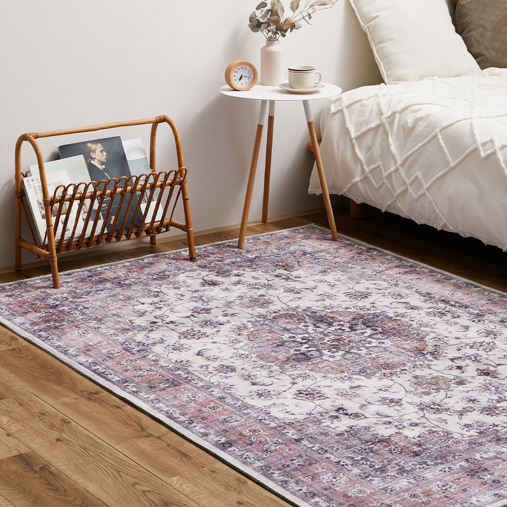 アンティーク絨毯風プリントラグ カメオ  ピンク130×190  メーカー直送▼返品・キャンセル不可[他商品との同時購入不可]