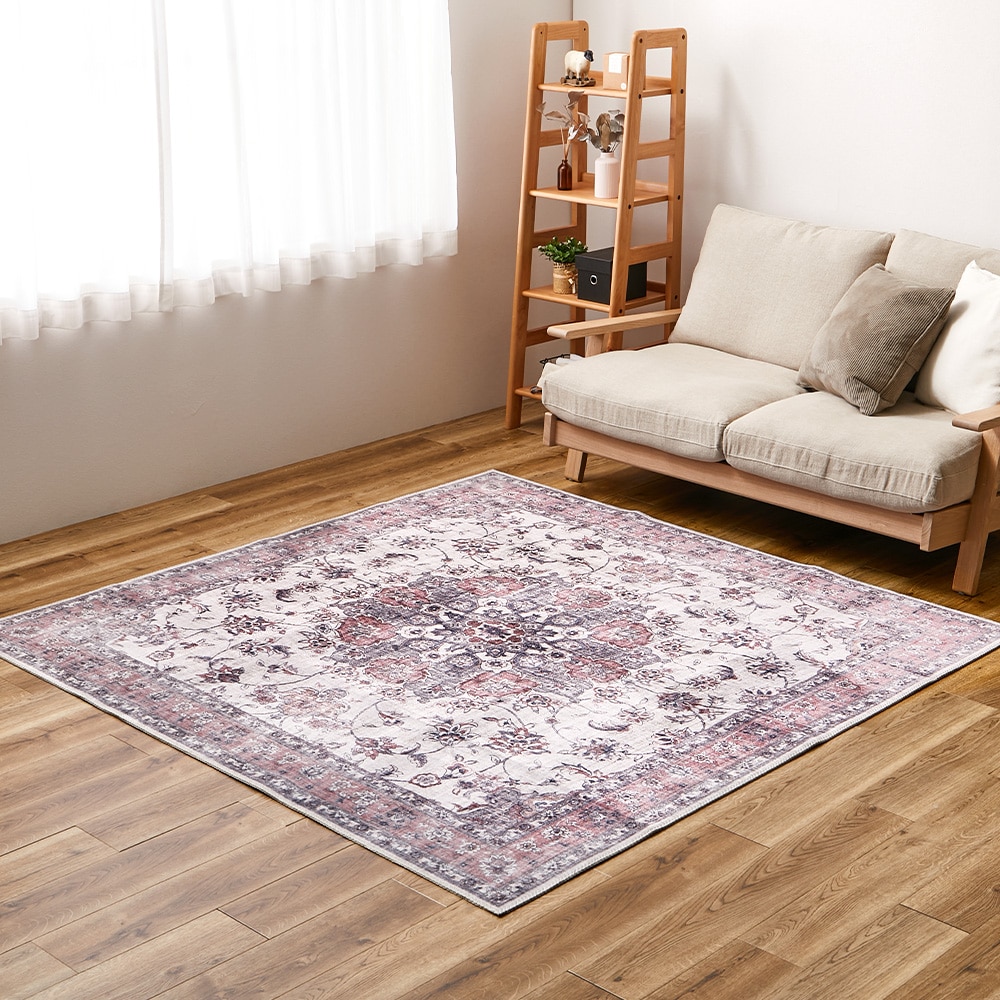 アンティーク絨毯風プリントラグ カメオ  ピンク190×190  メーカー直送▼返品・キャンセル不可[他商品との同時購入不可]