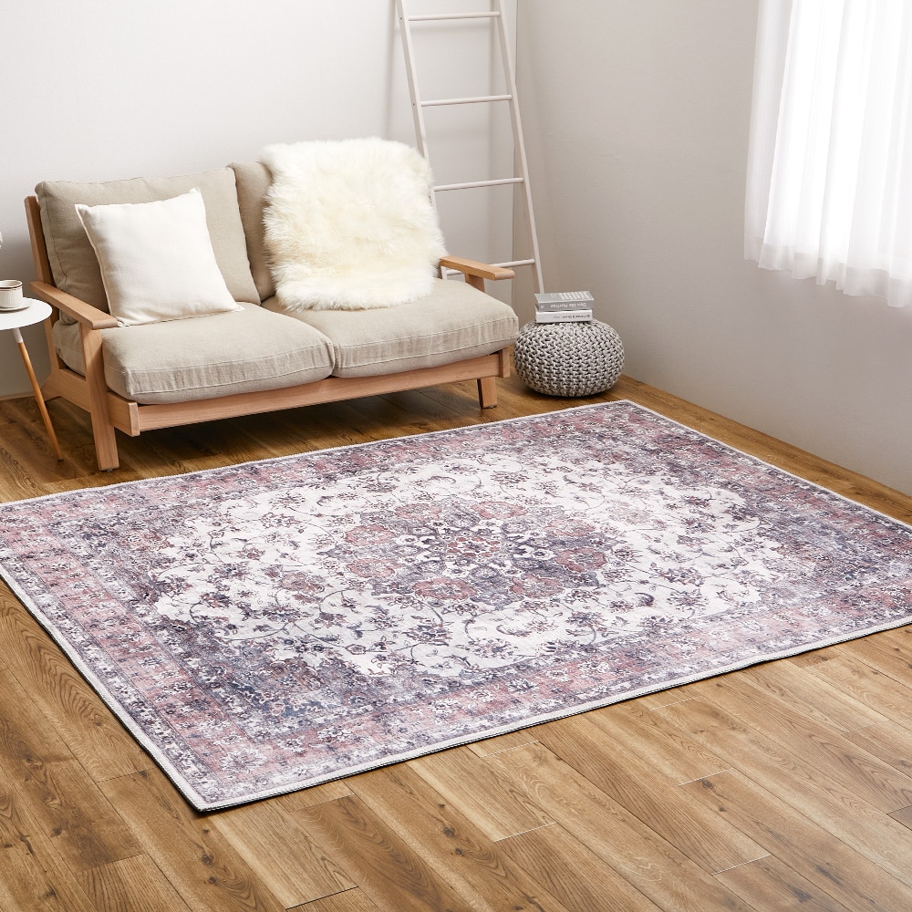 アンティーク絨毯風プリントラグ カメオ  ピンク190×240  メーカー直送▼返品・キャンセル不可[他商品との同時購入不可]