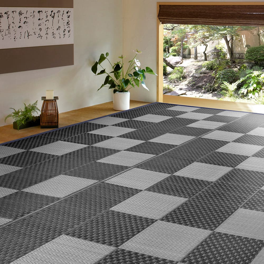 洗えるい草風カーペット 矢倉 江戸間15畳 グレー メーカー直送 ▼返品・キャンセル不可【他商品との同時購入不可】