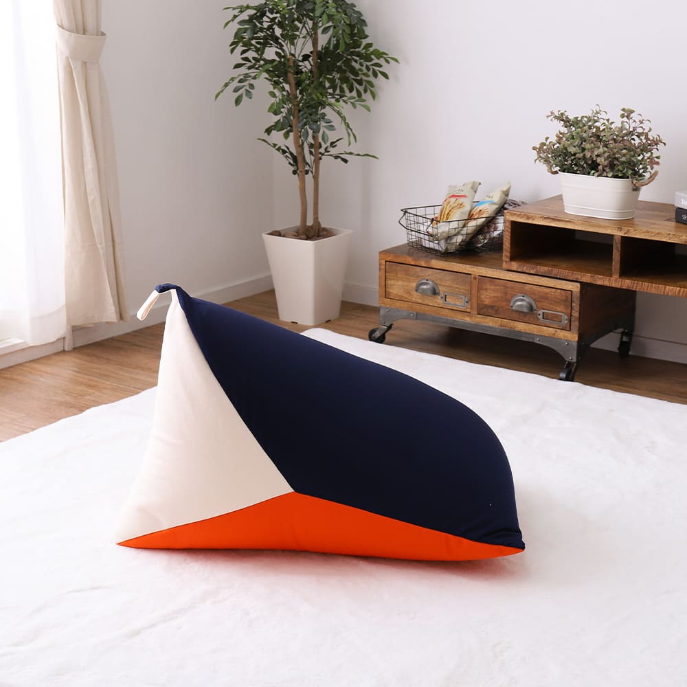 カラーが選べるリラックスビーズクッション ネイビー／オレンジ メーカー直送 ▼返品・キャンセル不可【他商品との同時購入不可】