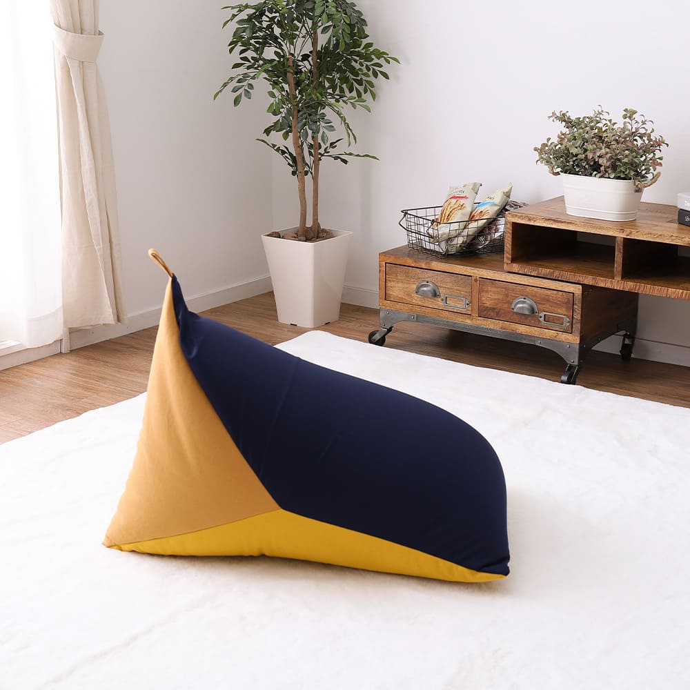 カラーが選べるリラックスビーズクッション ネイビー／イエロー メーカー直送 ▼返品・キャンセル不可【他商品との同時購入不可】