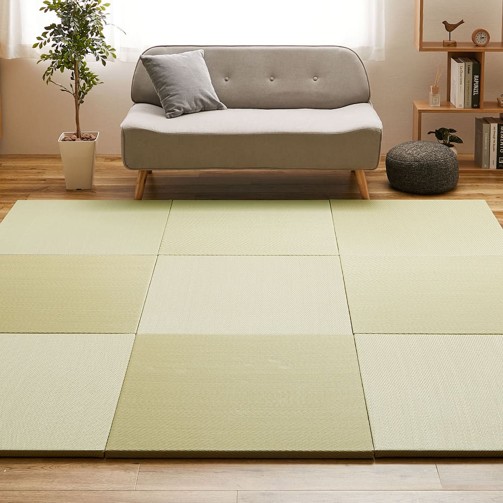 水拭きできる い草風置き畳 綾模様 グリーン 同色9枚組  メーカー直送 ▼返品・キャンセル不可[他商品との同時購入不可]