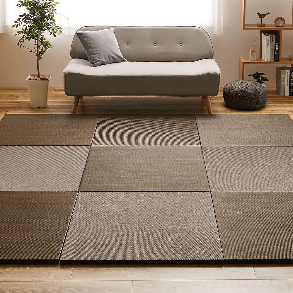 水拭きできる い草風置き畳 綾模様 ブラウン 同色9枚組  メーカー直送 ▼返品・キャンセル不可[他商品との同時購入不可]