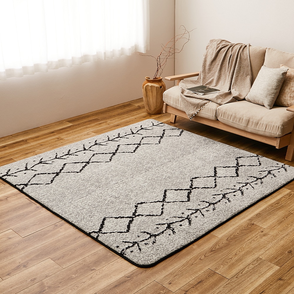 先染めふっくらラグ ベニワレン 185x185cm グレー メーカー直送 ▼返品・キャンセル不可[他商品との同時購入不可]