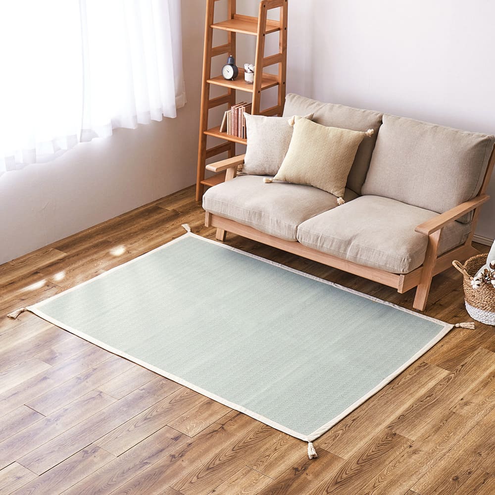 洗えるインド綿ラグ アルト ブルー すべり止め付き メーカー直送 ▼返品・キャンセル不可[他商品との同時購入不可]