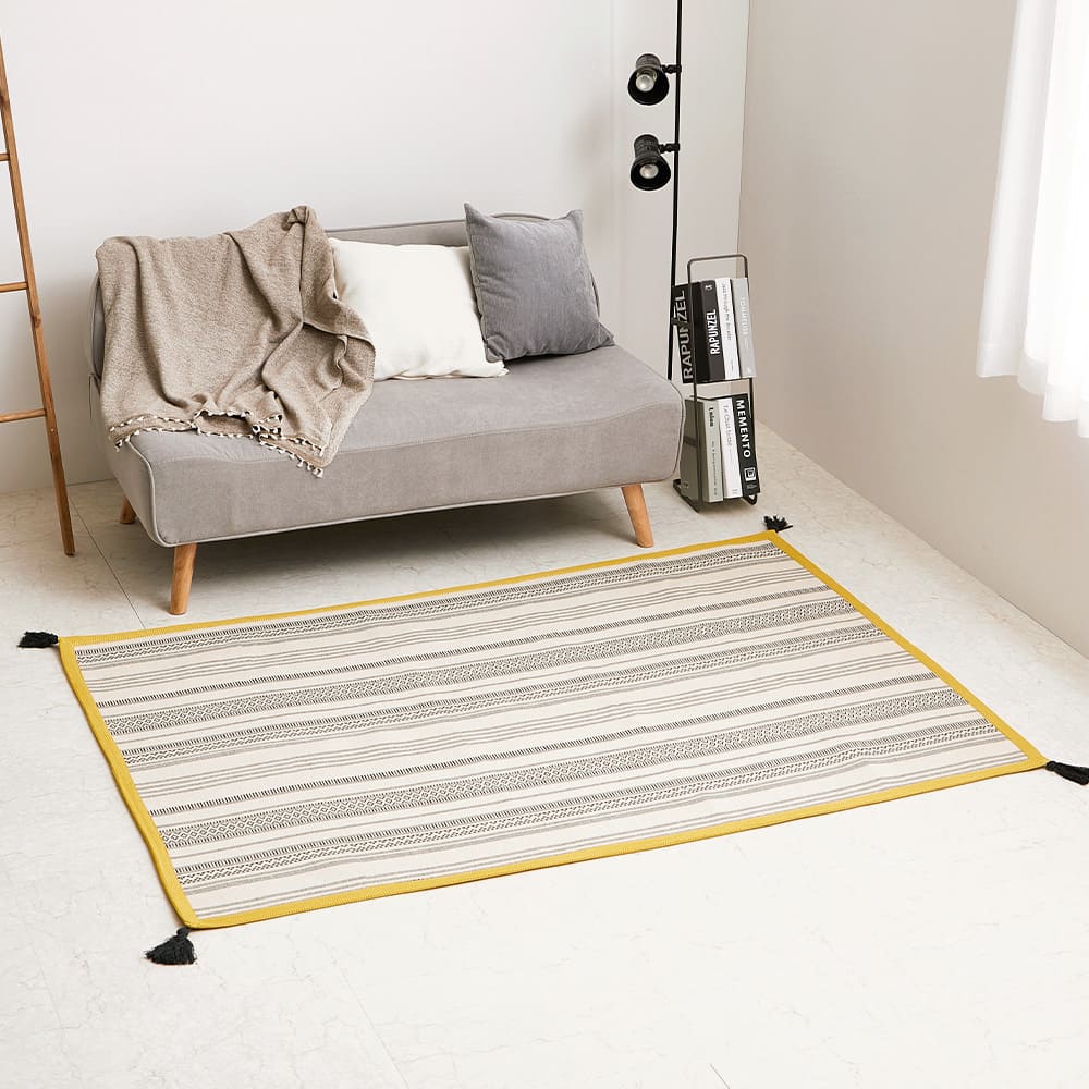 洗えるインド綿ラグ すべり止め付き ブラック 130×185 メーカー直送 ▼返品・キャンセル不可【他商品との同時購入不可】