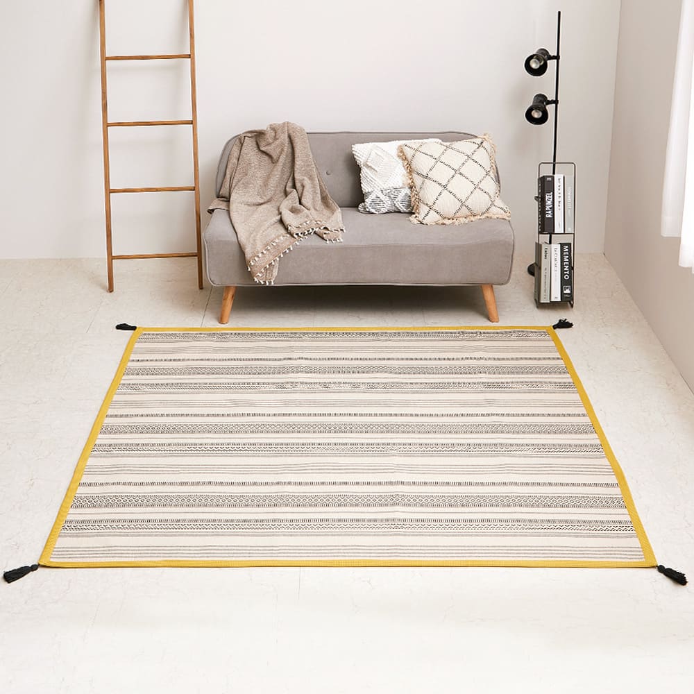 洗えるインド綿ラグ すべり止め付き ブラック 185×185 メーカー直送 ▼返品・キャンセル不可【他商品との同時購入不可】