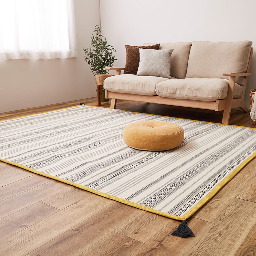 洗えるインド綿ラグ すべり止め付き ブラック 185×240 メーカー直送 ▼返品・キャンセル不可【他商品との同時購入不可】