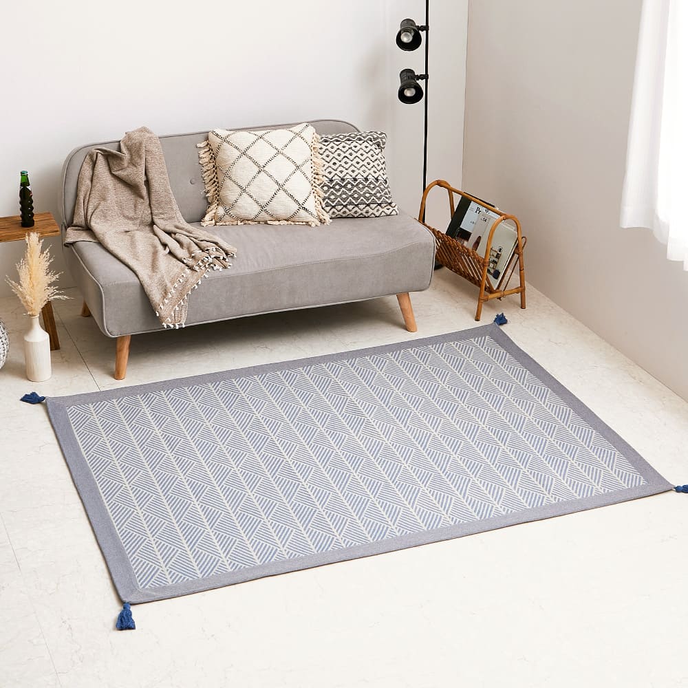 洗えるインド綿ラグ すべり止め付き ネイビー 130×185 メーカー直送 ▼返品・キャンセル不可【他商品との同時購入不可】