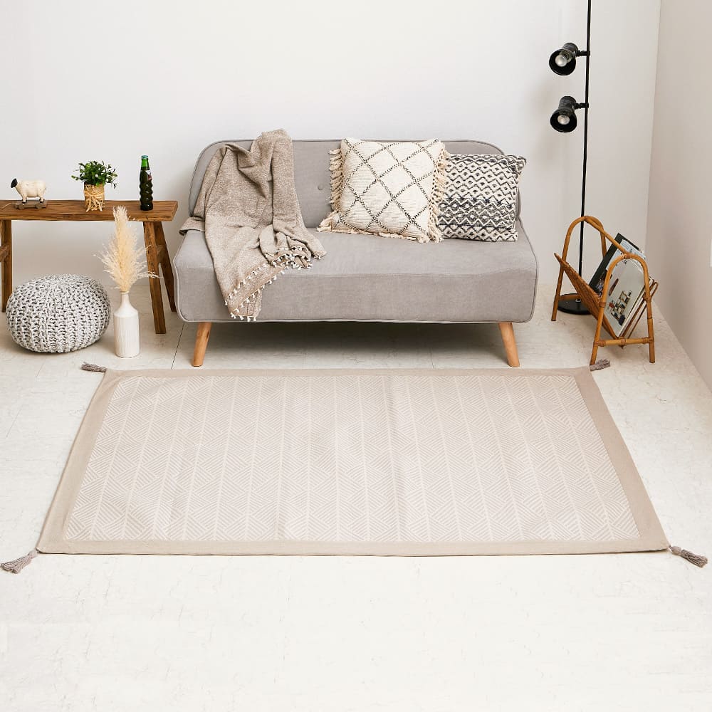 洗えるインド綿ラグ すべり止め付き ホワイト 130×185 メーカー直送 ▼返品・キャンセル不可【他商品との同時購入不可】
