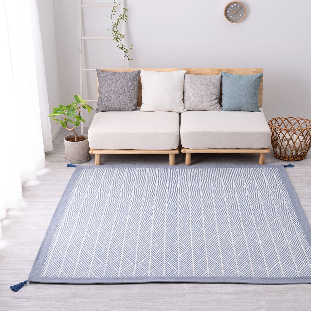 洗えるインド綿ラグ すべり止め付き ネイビー 185×185 メーカー直送 ▼返品・キャンセル不可【他商品との同時購入不可】