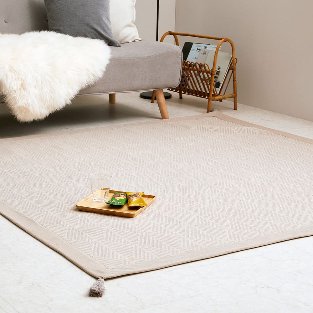 洗えるインド綿ラグ すべり止め付き ホワイト 185×185 メーカー直送 ▼返品・キャンセル不可【他商品との同時購入不可】