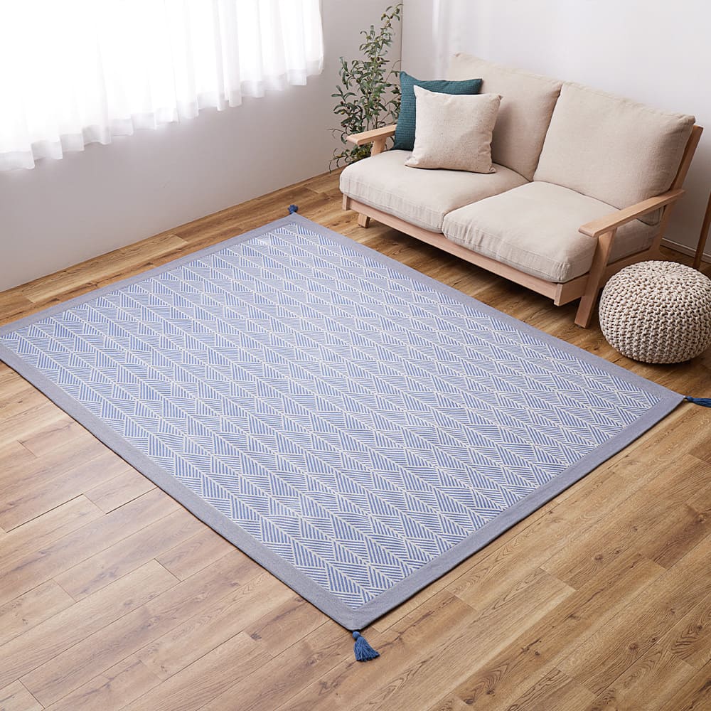 洗えるインド綿ラグ すべり止め付き ネイビー 185×240 メーカー直送 ▼返品・キャンセル不可【他商品との同時購入不可】