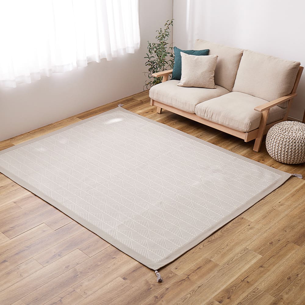 洗えるインド綿ラグ すべり止め付き ホワイト 185×240 メーカー直送 ▼返品・キャンセル不可【他商品との同時購入不可】