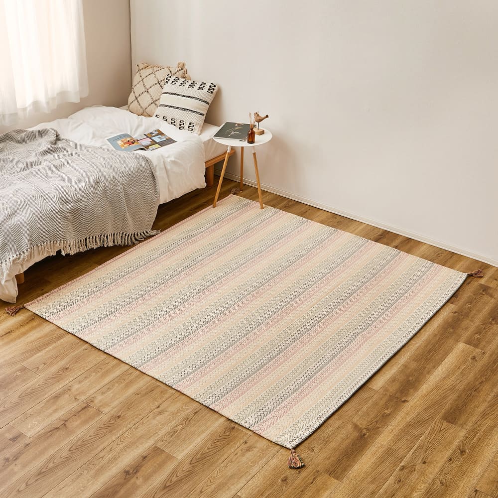 洗えるインド綿ラグ ハシーナ すべり止め付き 185×185 メーカー直送 ▼返品・キャンセル不可【他商品との同時購入不可】