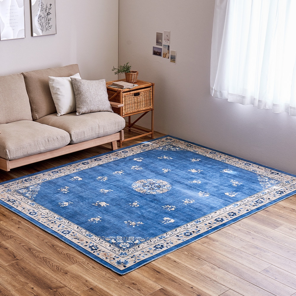 シノワズリデザインラグ ミュゲ 190×240cm ブルー メーカー直送▼返品・キャンセル不可[他商品との同時購入不可]