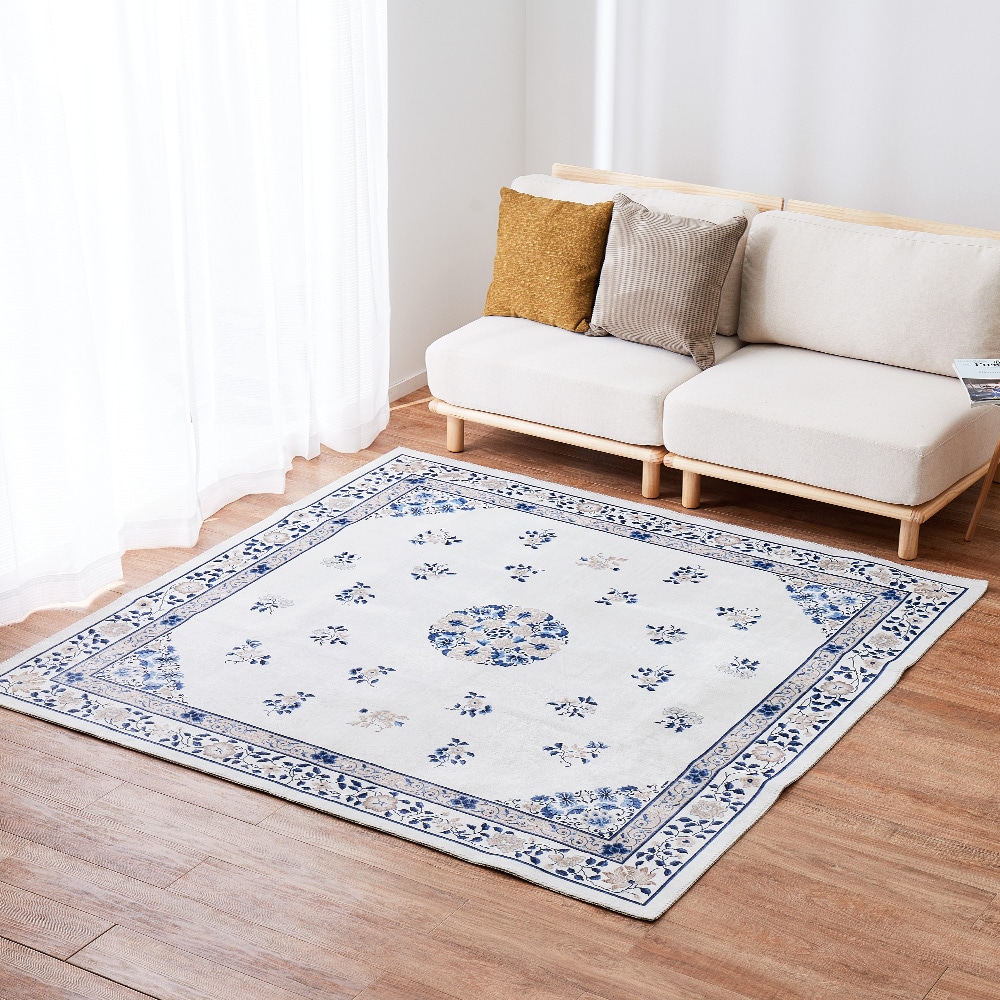 シノワズリデザインラグ ミュゲ 190×190cm アイボリー メーカー直送▼返品・キャンセル不可[他商品との同時購入不可]