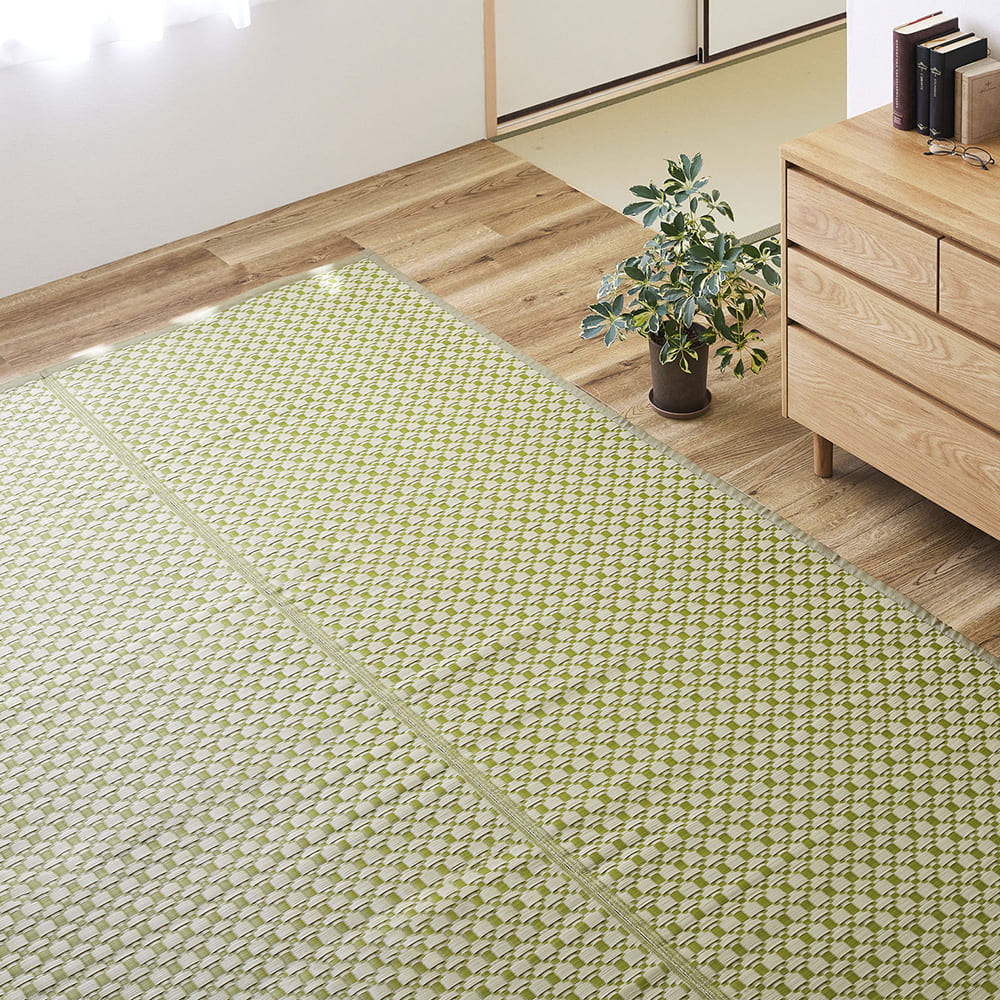 洗えるい草風カーペット ルイス 江戸間6畳 グリーン メーカー直送 ▼返品・キャンセル不可【他商品との同時購入不可】