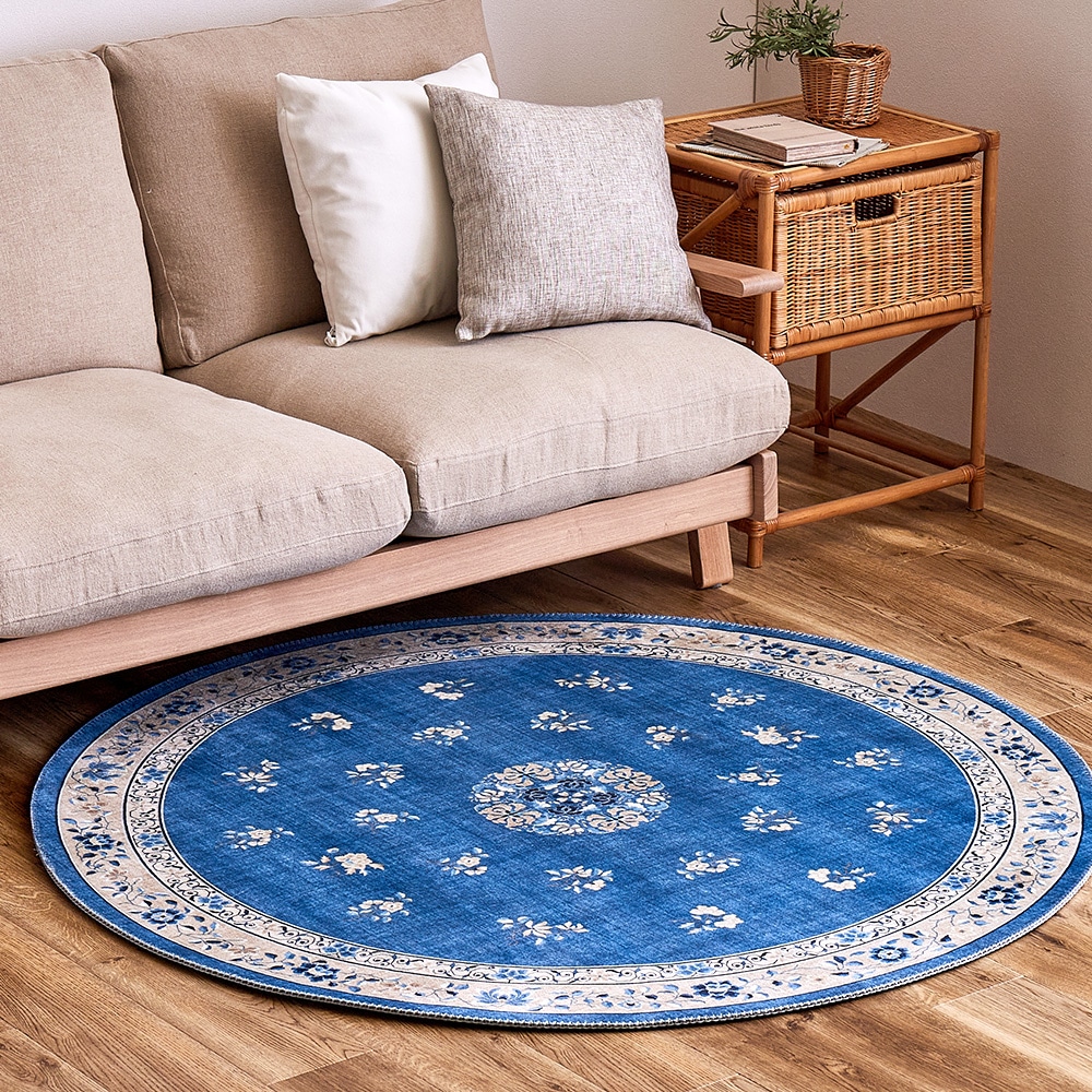 シノワズリデザインラグ ミュゲ 直径140cm ブルー メーカー直送▼返品・キャンセル不可[他商品との同時購入不可]