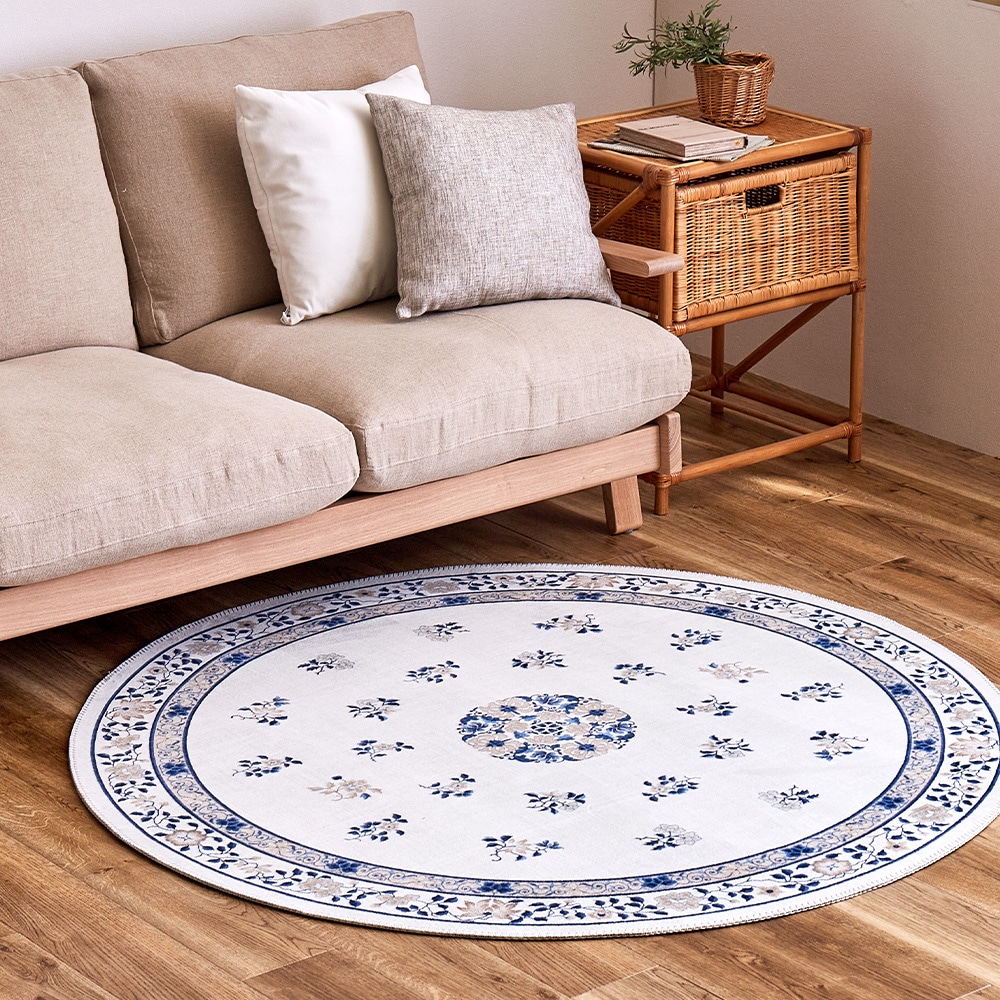 シノワズリデザインラグ ミュゲ  直径140cm アイボリー メーカー直送▼返品・キャンセル不可[他商品との同時購入不可]