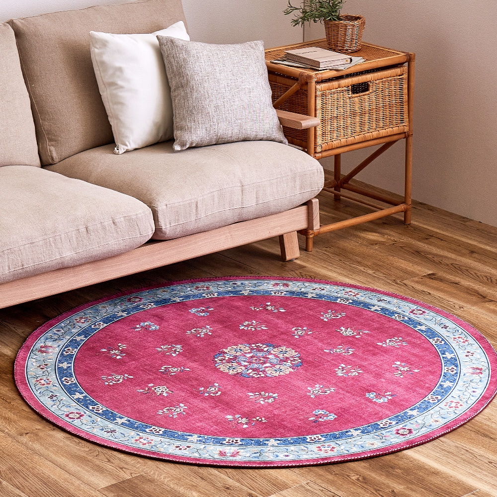 シノワズリデザインラグ ミュゲ  直径140cm ピンク メーカー直送▼返品・キャンセル不可[他商品との同時購入不可]