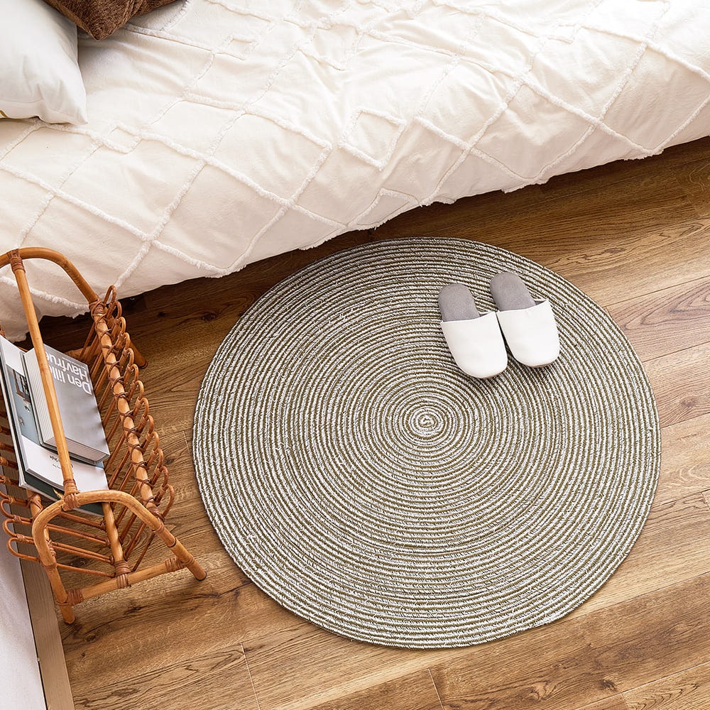 綿100％の編み込みラグ ブレイド GR/WH 90R メーカー直送 ▼返品・キャンセル不可【他商品との同時購入不可】