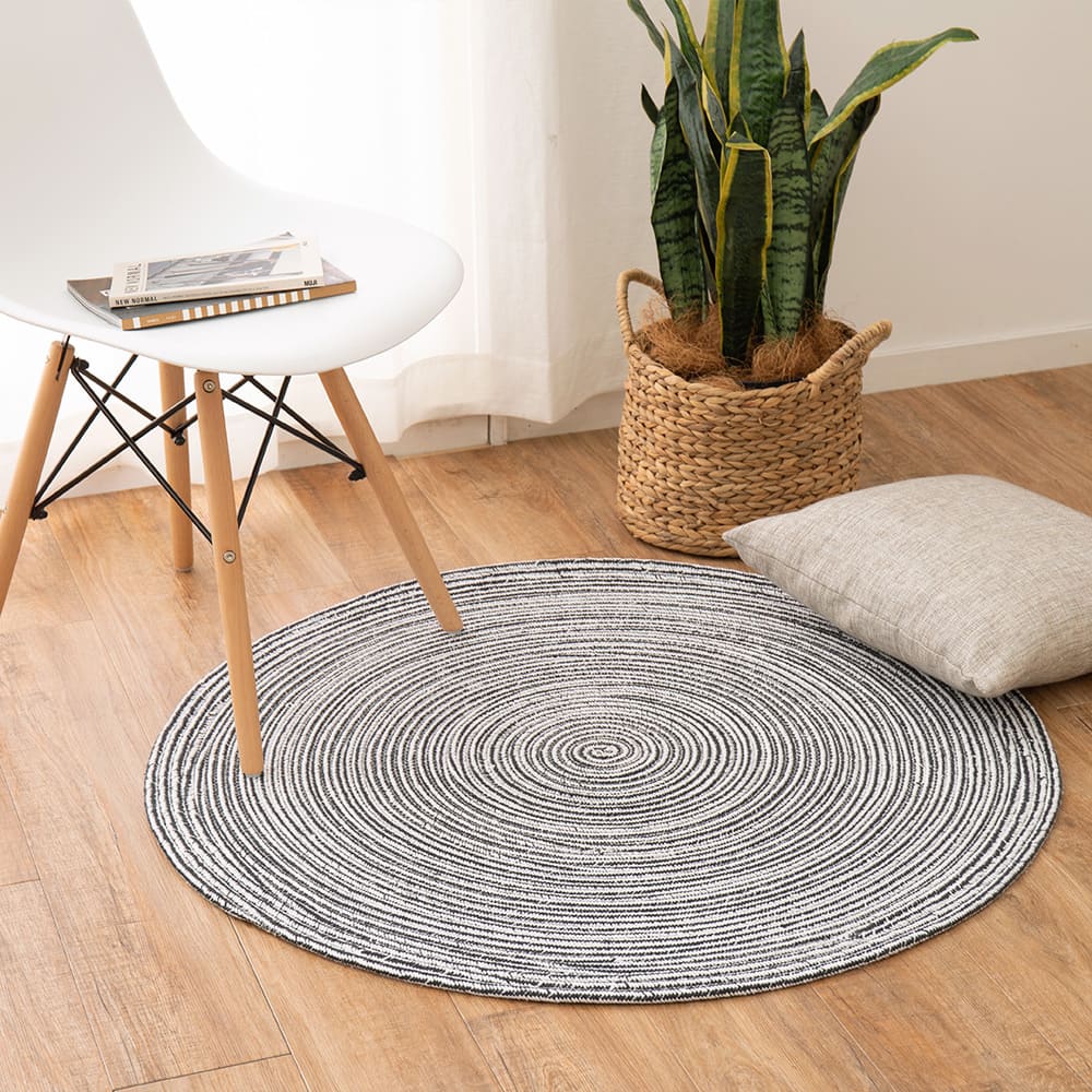 綿100％の編み込みラグ ブレイド BK/WH 90R メーカー直送 ▼返品・キャンセル不可【他商品との同時購入不可】