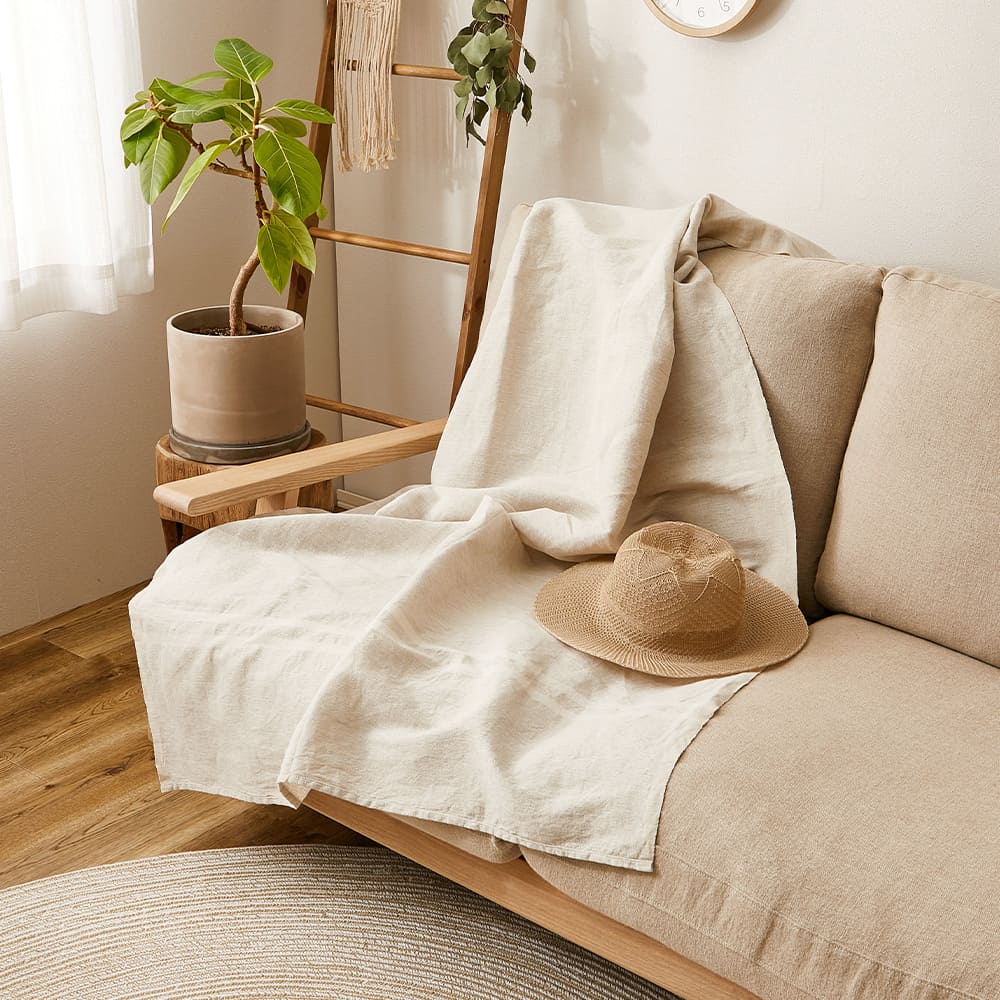 リネン混のカバーリング バッグ付き リューココリーネ グレー メーカー直送 ▼返品・キャンセル不可[他商品との同時購入不可]