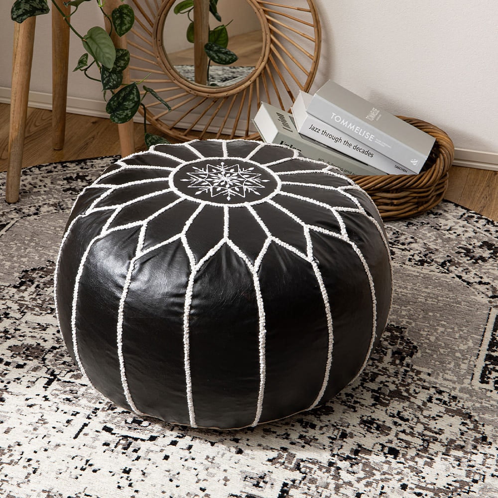 合皮のモロッカンプフ Lサイズ ブラック メーカー直送 ▼返品・キャンセル不可【他商品との同時購入不可】