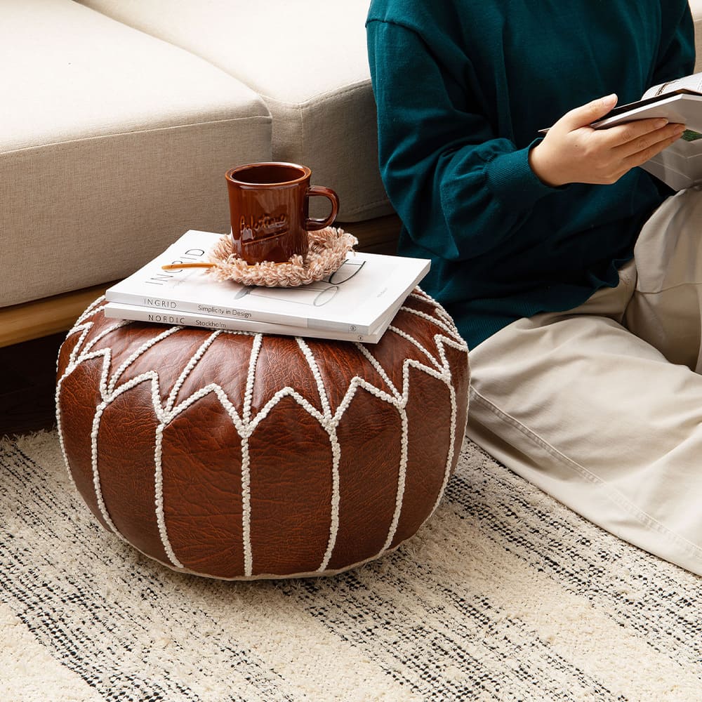 合皮のモロッカンプフ Mサイズ ブラウン メーカー直送 ▼返品・キャンセル不可【他商品との同時購入不可】