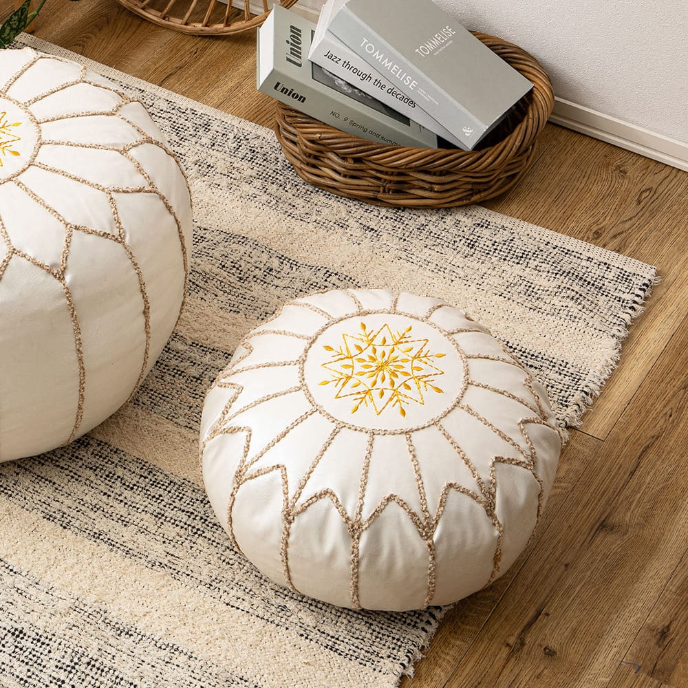 合皮のモロッカンプフ Mサイズ アイボリー メーカー直送 ▼返品・キャンセル不可【他商品との同時購入不可】