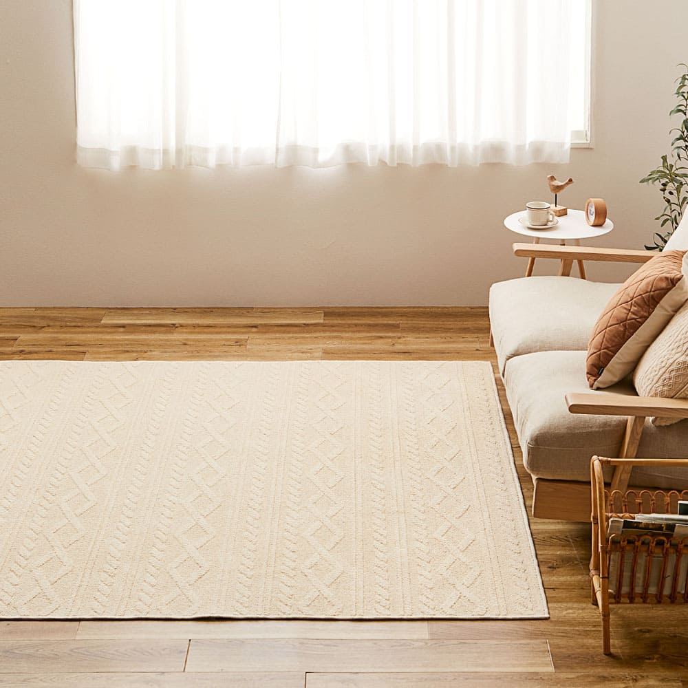 綿100％のケーブルニット柄ラグ ナチュール 130×185 メーカー直送 ▼返品・キャンセル不可【他商品との同時購入不可】