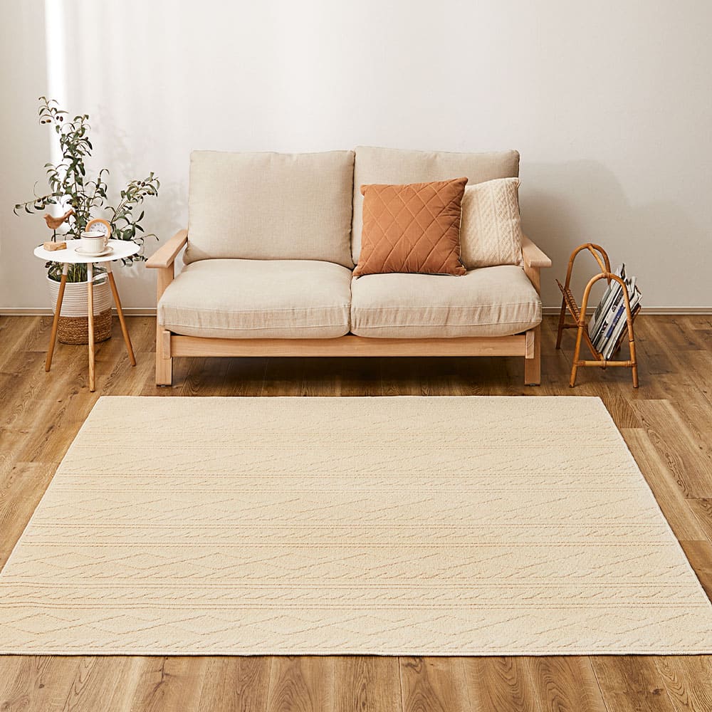 綿100％のケーブルニット柄ラグ ナチュール 185×240 メーカー直送 ▼返品・キャンセル不可【他商品との同時購入不可】