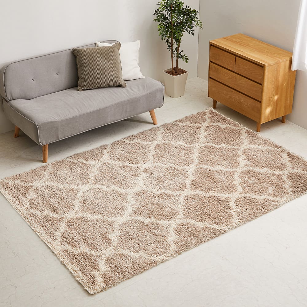 ベニワレン柄のウィルトン織シャギーラグ ラリス BE 130×190 メーカー直送 ▼返品・キャンセル不可【他商品と同時購入不可