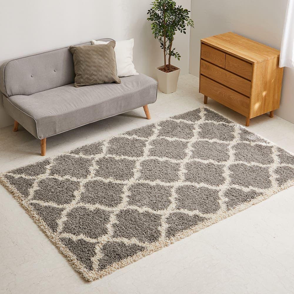 ベニワレン柄のウィルトン織シャギーラグ ラリス GY130×190 メーカー直送 ▼返品・キャンセル不可【他商品との同時購入不可