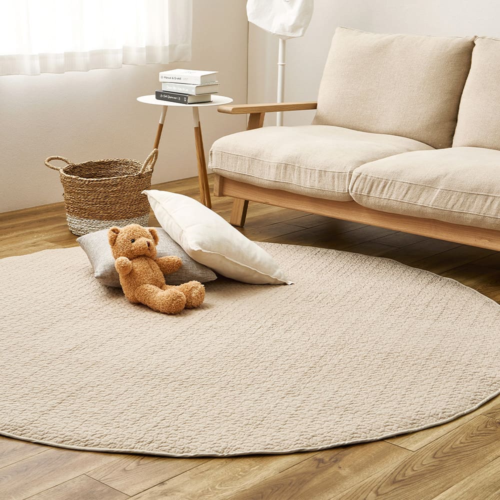 綿100％のイブルラグマット デコール 円形 ベージュ メーカー直送 ▼返品・キャンセル不可【他商品との同時購入】