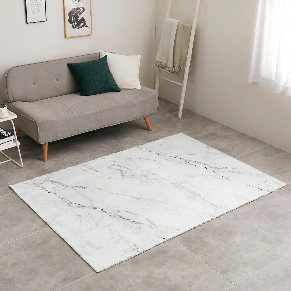 大理石柄のソフトフランネルラグ 130×190cm ホワイト メーカー直送▼返品・キャンセル不可[他商品との同時購入不可]